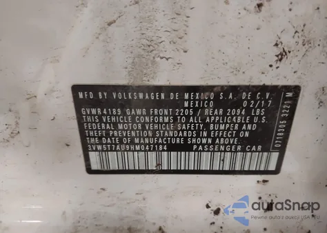 2017 Volkswagen Golf Gti Autobahn 4-Door/S 4-Door/Se 4-Door/Sport 4-Door из США, поврежденный, VIN 3VW5T7AU9HM047184